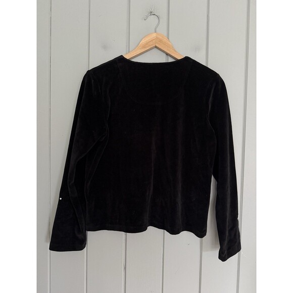 Michael Simon Christmas Black Velvet Cardigan Sweater S Snowman Sequins FLAW - Picture 5 of 5